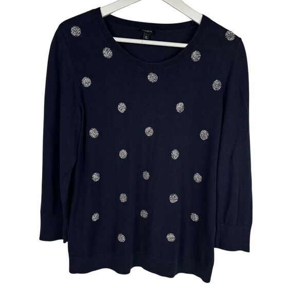 Talbots Navy Medium Sweater with Silver Beaded Dots - Picture 1 of 7